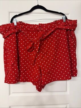 High-Waist Red Polka Dot Paperbag Shorts with Tie Belt